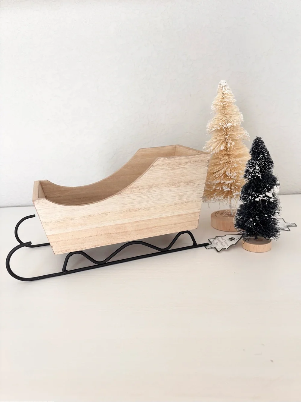 TARGET Wood Sleigh & Bottle Brush Trees NWT